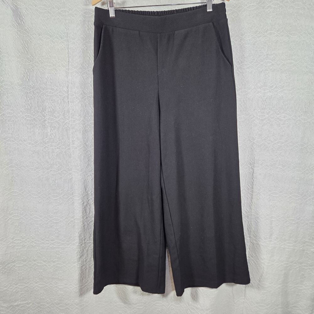 Adrianna Papell Pants XL Black Wide Leg Pull On Ribbed Knit Stretch Career Work